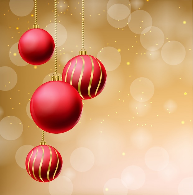 Premium Vector | Red glitter christmas balls on beige background