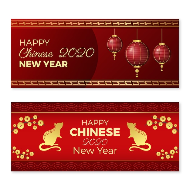 Red & golden chinese new year banners | Free Vector