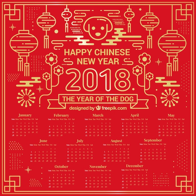 Red And Golden Chinese New Year Calendar Vector Free Download