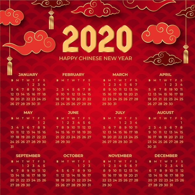 Free Vector Red & golden chinese new year calendar