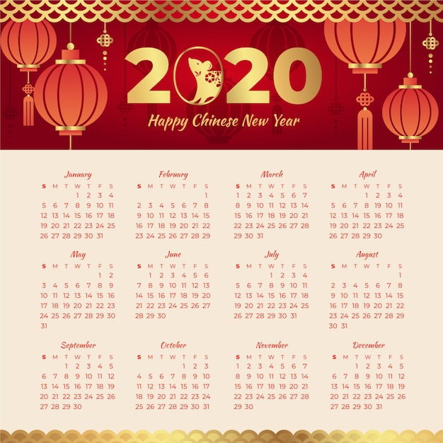 Red &amp; golden chinese new year calendar Vector | Free Download