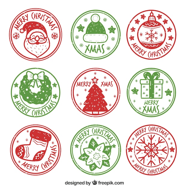 Download Free Vector | Red and green christmas stamp collection