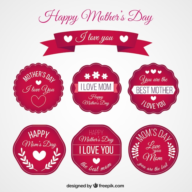 Download Red Happy Mother's Day sticker collection Vector | Premium ...