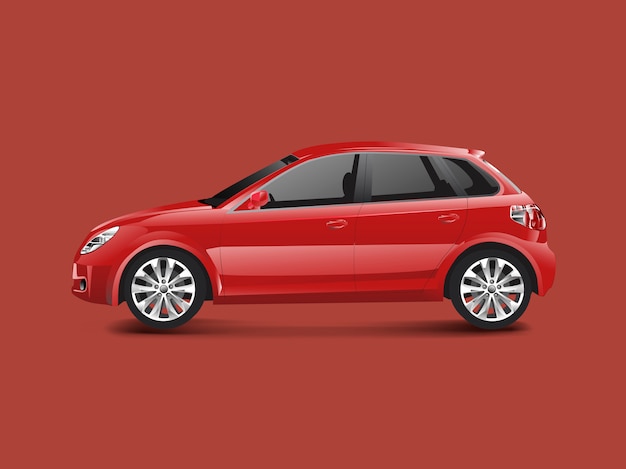 Red hatchback car in a red background vector Free Vector