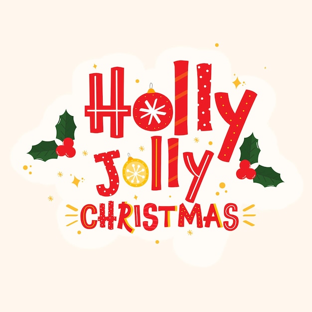 Premium Vector | Red holly jolly christmas font with baubles, holly ...