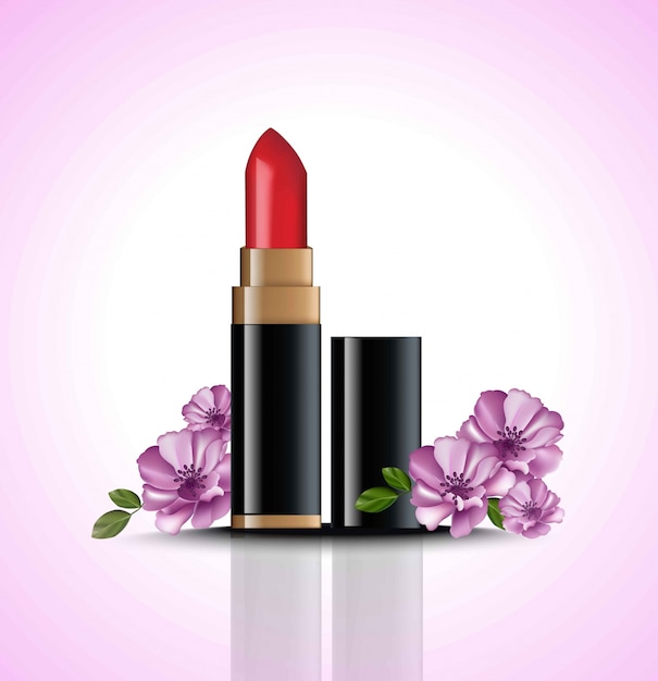 Download Red lip stick mock up with flowers decor. cosmetics card ...