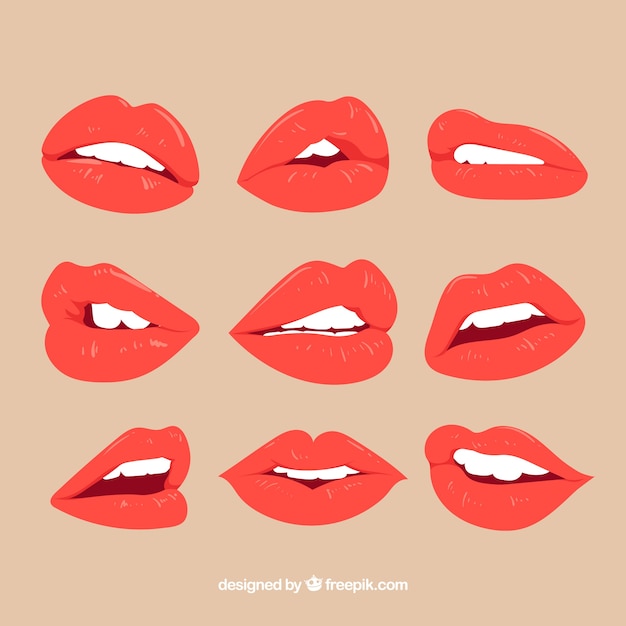 Red lips collection with flat design Vector | Free Download