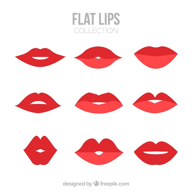 Red lips collection with flat design Free Vector