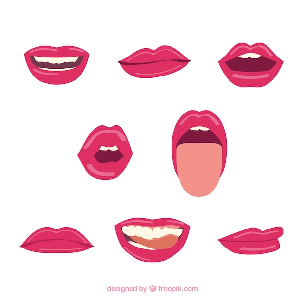 Free Vector | Red lips collection with flat design