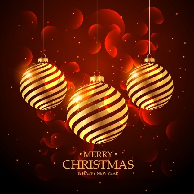 Red luxury background with three golden\
christmas balls