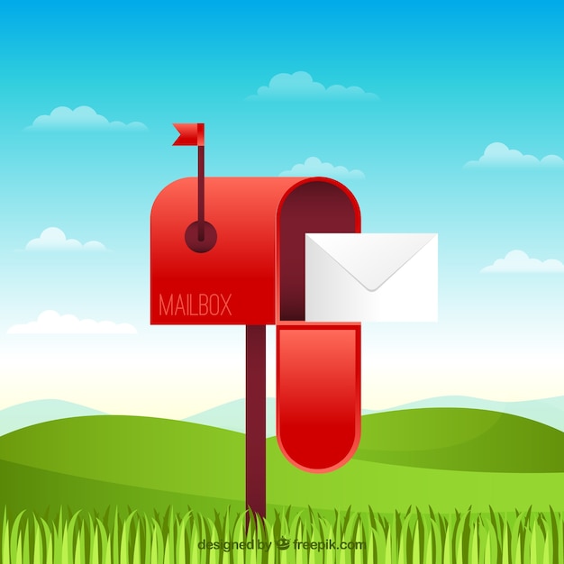 Red mailbox background in a landscape | Free Vector