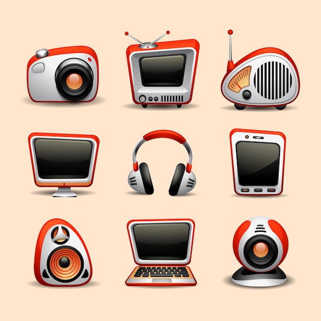 Premium Vector | Red multimedia vector icon set 1