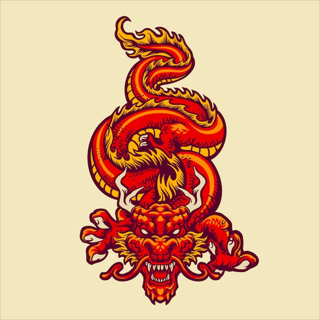 Premium Vector | Red oriental dragon illustration
