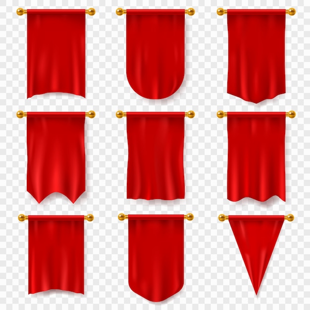 Red pennant.  realistic textile flag, heraldic blank pennant. award advertising empty banners hangin