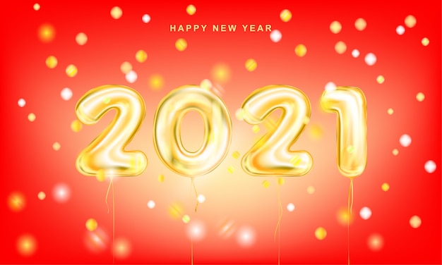 Premium Vector | Red poster of 2021 new year golden lettering with confetti