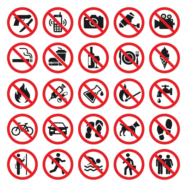 Premium Vector | Red prohibitions signs collection illustration