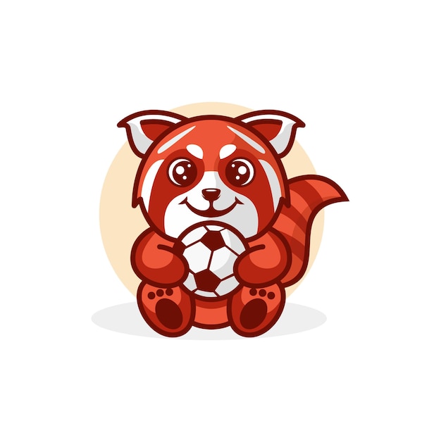 Premium Vector | Red raccoon holding ball cartoon