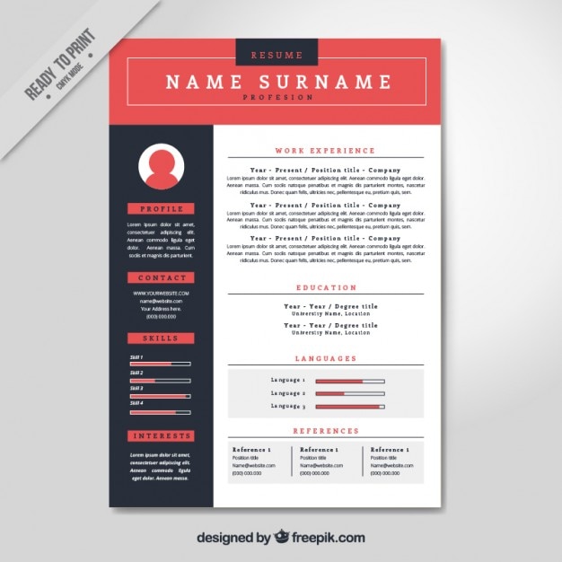 red resume template vector
