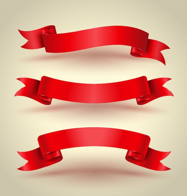 Premium Vector Red ribbon banner set hight quality.