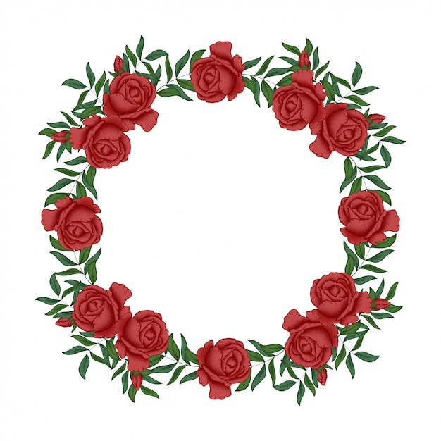 Download Red rose floral wreath circle border Vector | Premium Download