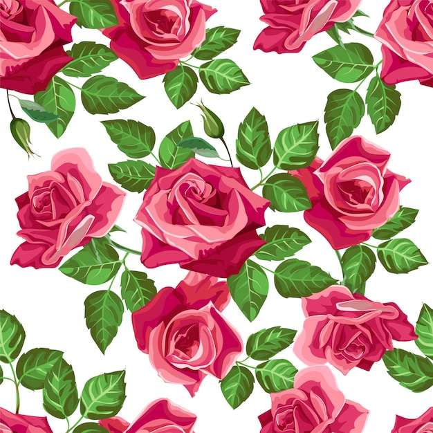 Download Red rose flower seamless pattern -vector Vector | Premium ...