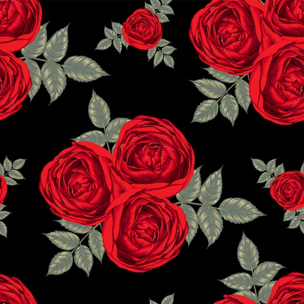 Premium Vector Red Rose Flowers Seamless Pattern