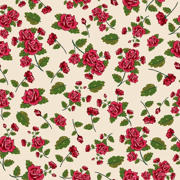 Premium Vector | Red roses seamless pattern