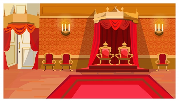 Red royal thrones in palace illustration Free Vector