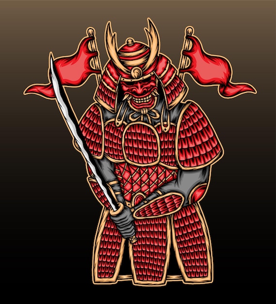 Premium Vector | Red samurai illustration design