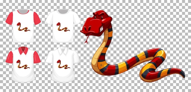 透明な背景に多くの種類のシャツと赤いヘビの漫画のキャラクター 無料のベクター