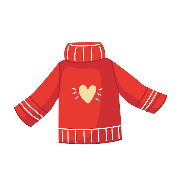 Premium Vector | Red sweater with white stripes and a heart in a ...