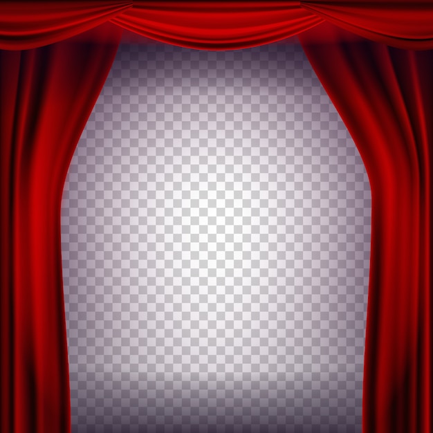 赤の劇場の幕のベクトル コンサート パーティー 劇場 ダンスのテンプレートのための透明な背景 リアルなイラスト プレミアムベクター