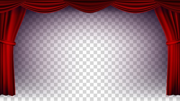 プレミアムベクター 赤の劇場の幕のベクトル コンサート 劇場 オペラまたは映画の空のシルクステージ 赤いシーンのための透明な背景 リアルなイラスト