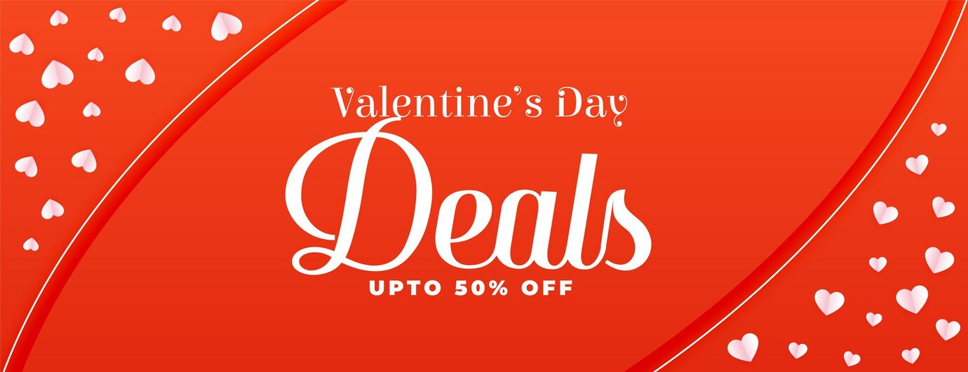 Free Vector Red Valentines Day Deals Banner With Hearts Decoration