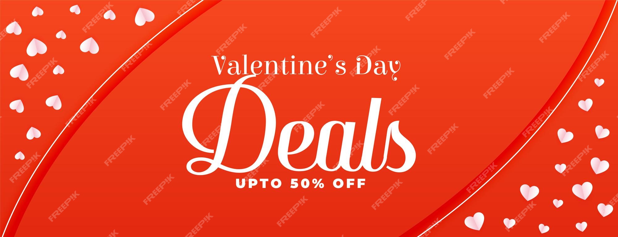 Free Vector Red valentines day deals banner with hearts decoration