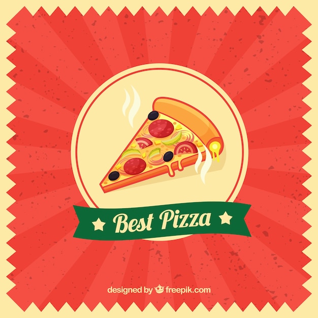 Red vintage background with slice of\
pizza
