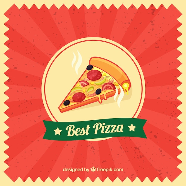 Red vintage background with slice of pizza | Free Vector