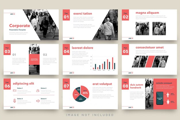 Red vintage business presentation template set Premium Vector