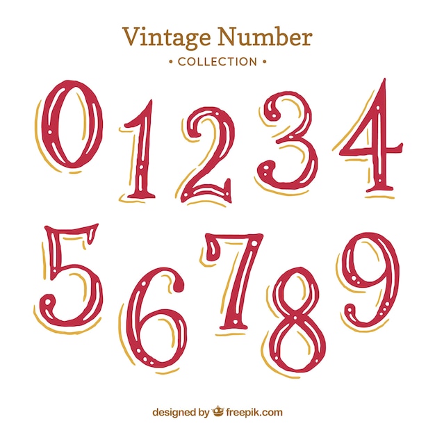 Download Red vintage number collection | Free Vector