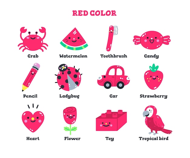 Free Vector | Red vocabulary set in english for kindergarten kids