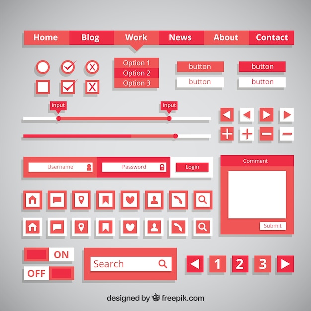 Download Vector Red Web Buttons And Elements In Flat Design Vectorpicker