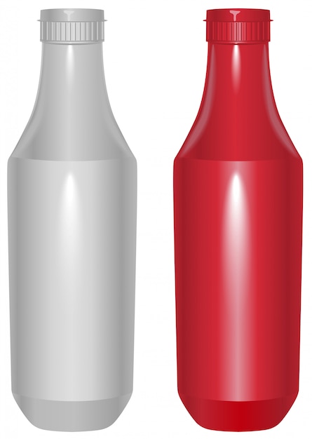 Download Red and white plastic template bottle for ketchup | Premium Vector