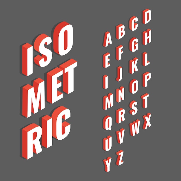 Red With White Isometric 3d Font Three Dimensional Alphabet Letter