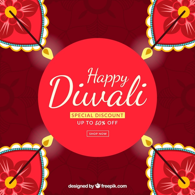 Reddish background with offer diwali candles