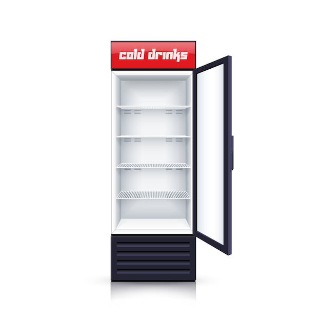 冷蔵庫空オープンのリアルなイラスト 無料のベクター