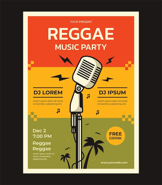 Premium Vector Reggae Music Party Vector Poster Design Template With