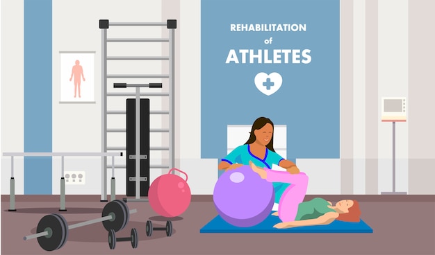 Rehabilitation in physiotherapeutic gym class ads Premium Vector
