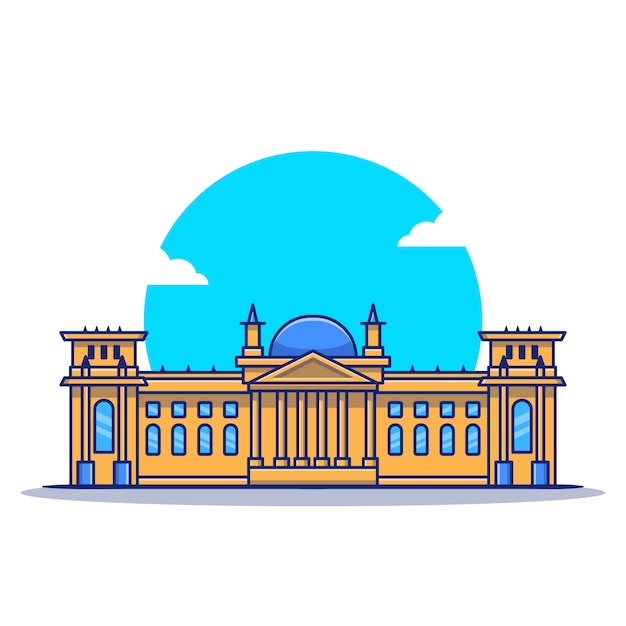 国会議事堂の漫画アイコンイラスト 有名な建物旅行アイコンのコンセプトが分離されました フラット漫画のスタイル プレミアムベクター
