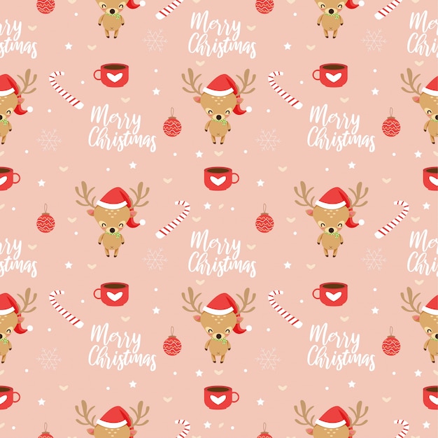Premium Vector | Reindeer and christmas elements seamless pattern