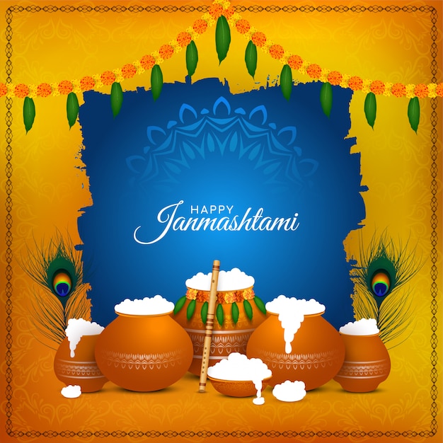 Premium Vector | Religious happy janmashtami festival celebration ...
